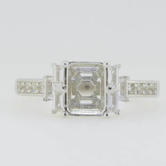18K Gold Semi Mount Ring Setting Emerald OCT 8X6mm Bag 3x1.5mm 3 Stone Diamond Accent DHJ