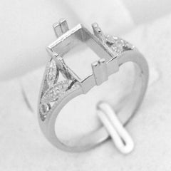 Art Nouveau Style 14K Gold Semi Mount Ring Setting Emerald OCT 10x8mm Diamond Accent Syzjewelry