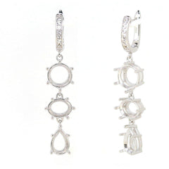 18K Gold Semi Mount Earrings Setting RD 9x9mm PE 10x7mm OV 9x7mm dk211 Diamond Accent Syzjewelry