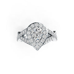 Platinum Semi Mount Ring Setting Pear PE 8X6mm Halo with Diamond Accent DHJ