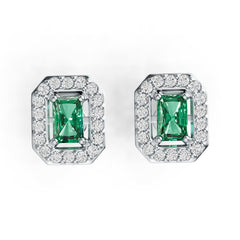 18K Gold Semi Mount Earrings Setting Emerald OCT 6X4mm Halo Diamond Accent DHJ