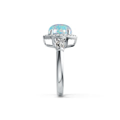 Platinum Semi Mount Ring Setting Oval OV 9X7mm BG 5X4mm Cabochon Diamond Accent DHJ