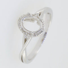 14K Gold Semi Mount Ring Setting Oval OV 7x5mm cross shank Whit Diamond Accent Syzjewelry