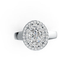 18K Gold Semi Mount Ring Setting Oval OV 8X6mm Double Halo Diamond Accent DHJ