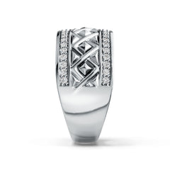 Sterling Silver Ring with White Topaz or Moissanite Wide Band Geometric DHJ