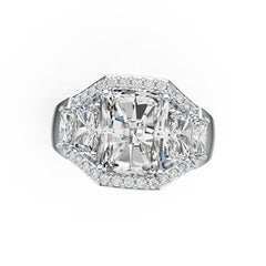 14K Gold Semi Mount Ring Setting Emerald OCT 11x9mm OCT 6x4mm OCT 5x3mm Diamond Accent DHJ