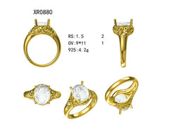10K Gold Semi Mount Ring Setting Oval OV 11X9mm Art Deco Style Moissanite Accent DHJ