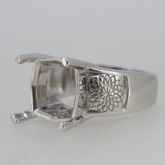 Men's Platinum Semi Mount Ring Setting Princess SQ12x12mm CU13x13 Male Ring Art Nouveau Style Syzjewelry