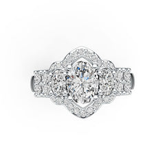 14K Gold Semi Mount Ring Setting Oval OV 8X6mm OV 5X3mm Diamond Accent DHJ