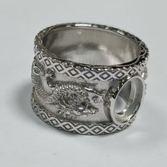 Platinum Semi Mount Ring Setting Oval OV 10x8mm Cabochon Chinese Dragon Theme DHJ