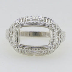 18K Gold Semi Mount Ring Setting Cushion Cu 12x8mm Art Deco Style Syzjewelry