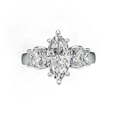 18K Gold Semi Mount Ring Setting Marquise MQ 14X7mm BG 5X4mm BG 4X3mm DHJ