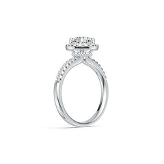 Platinum Semi Mount Ring Setting Round RD 6.5x6.5mm Hidden Halo Engagement Ring for 1 Carat Diamond Diamond Accent DHJ