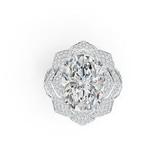 10K Gold Semi Mount Ring Setting Oval OV 16X12mm Flower Theme Moissanite Accent DHJ