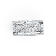 18K Gold Ring Multi-Row Layered with or Moissanite Diamond Accent DHJ