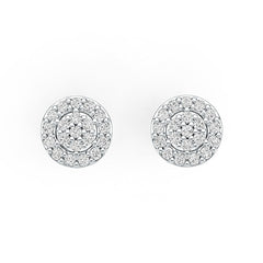 18K Gold Earrings Round Cluster Earrings Stud Diamond Accent DHJ