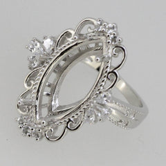 Platinum Semi Mount Ring Setting Marquise MQ 20x10mm Fleur Di Diamond Accent Syzjewelry