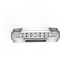 Platinum Band Ring with or Moissanite Half-Eternity Band Channel Bezel Diamond Accent DHJ