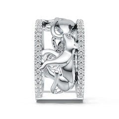 Sterling Silver Ring with White Topaz or Moissanite Walking Panther Theme DHJ