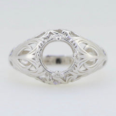 14K Gold Semi Mount Ring Setting Round RD 8x8mm Art Nouveau Style Syzjewelry