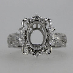 Platinum Semi Mount Ring Setting Oval OV 12x8mm Art Deco Style Diamond Accent Syzjewelry