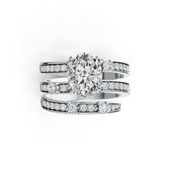 10K Gold Semi Mount Ring Setting Oval OV 9X7mm Triple-Band Moissanite Accent DHJ