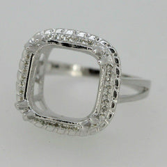 Platinum Semi Mount Ring Setting Cushion Cu13x13mm Vintage Style Halo Diamond Accent Syzjewelry