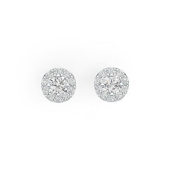 18K Gold Semi Mount Earrings Setting Round RD 4x4mm Stud Halo Diamond Accent DHJ