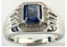 Men's Platinum Semi Mount Ring Setting Emerald OCT 8X6mm Halo Diamond Accent DHJ