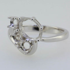 10K Gold Semi Mount Ring Setting Oval OV 9x7mm RD 4x4mm Mother's Ring Bypass Cluster Moissanite Accent Syzjewelry