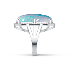 Sterling Silver Semi Mount Ring Setting Cabochon OV 25x16mm Halo White Topaz Syzjewelry