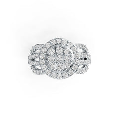 10K Gold Ring with White Topaz or Moissanite Round Cluster Halo Moissanite Accent DHJ