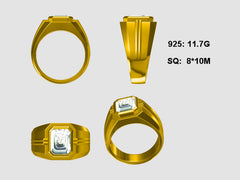 Men's 18K Gold Semi Mount Ring Setting Emerald OCT 10X8mm Full Bezel Set DHJ