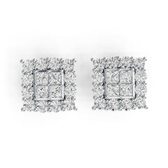 10K Gold Semi Mount Earrings Setting Princess SQ 3X3mm Moissanite Accent DHJ