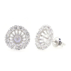 18K Gold Semi Mount Earrings Setting Pearl Round RD 8x8mm Halo Diamond Accent Syzjewelry