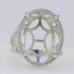 Platinum Semi Mount Ring Setting Oval OV 21x16mm Diamond Accent Syzjewelry