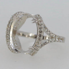 14K Gold Semi Mount Ring Setting Oval OV 16X12mm with White Topaz Diamond Accent DHJ