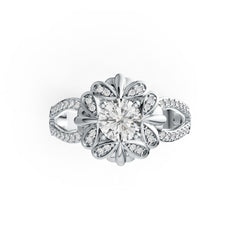 18K Gold Semi Mount Ring Setting Round RD 6x6mm Split Shank Diamond Accent DHJ