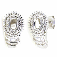 14K Gold Luxury Style Double Halo Semi Mount Earrings Setting Oval OV 6X4mm Diamond Accent Syzjewelry