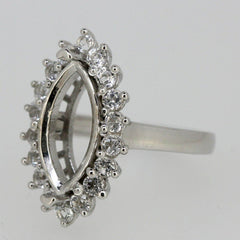 Platinum Semi Mount Ring Setting Marquise MQ 16x8mm Halo Diamond Accent Syzjewelry