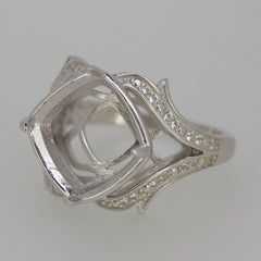 Platinum Semi Mount Ring Setting Cushion CU 12x12mm Diagonal Split Diamond Accent Syzjewelry
