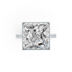 10K Gold Semi Mount Ring Setting Princess SQ 12X12mm Halo Moissanite Accent DHJ
