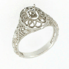 Art Deco Style Platinum Semi Mount Ring Setting Oval OV 6x4mm Syzjewelry
