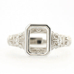 Art Deco Style Platinum Semi Mount Ring Setting Cushion OCT 9x7mm Full Bezel Syzjewelry