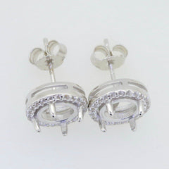 Platinum Semi Mount Earrings Setting Round RD 6x6mm Halo Stud Cab Diamond Accent Syzjewelry