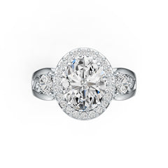 Platinum Semi Mount Ring Setting Oval OV 10X8mm RD 4mm Halo Diamond Accent DHJ