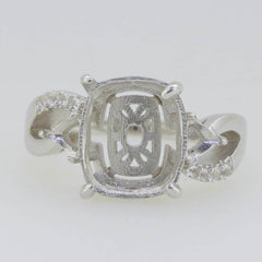 Platinum Semi Mount Ring Setting Cushion CU 12X10mm Tri 4x4mm White Diamond Accent Syzjewelry