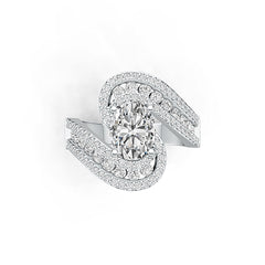 18K Gold Semi Mount Ring Setting Oval OV 9X7mm Bypass Ring with Diamond Accent DHJ