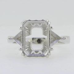 18K Gold Semi Mount Ring Setting Emerald OCT 12X9mm Tri 5x5mm 3 Stones Diamond Accent DHJ