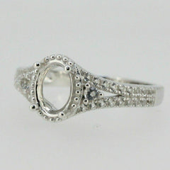Platinum Semi Mount Ring Setting Oval Cut OV 8x6mm Diamond Accent Syzjewelry